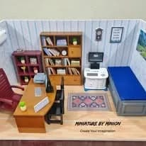 An office, with printer and filing